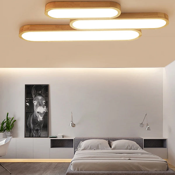 Plafonnier bois LED salon éclairage moderne naturel scandinave