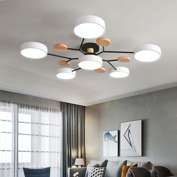 Lustre Plafonnier Multi Têtes LED Bois Changeant
