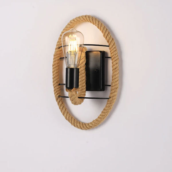 Applique murale industrielle en corde et métal avec design ovale