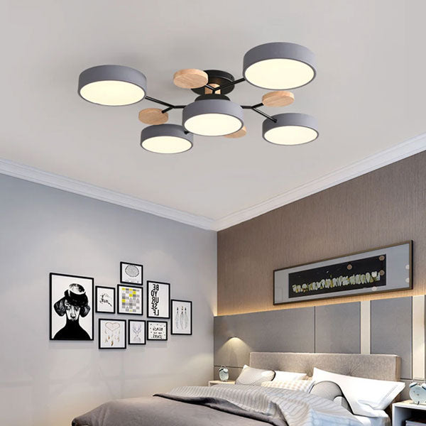 Lustre Plafonnier Multi Têtes LED Bois Changeant
