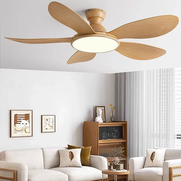 Plafonnier ventilateur LED avec pales en bois naturel