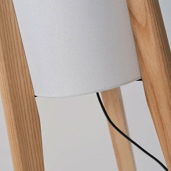 Lampadaire Bois Massif et Tissu Japonais