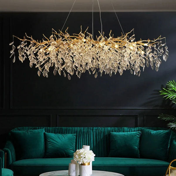 Lustre luxe doré salon moderne éclairage décoratif élégant