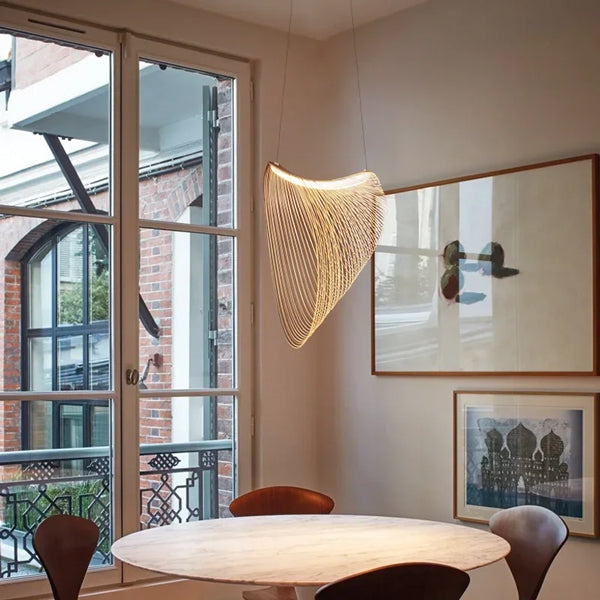 Lustre LED bois naturel suspendu plafond design contemporain
