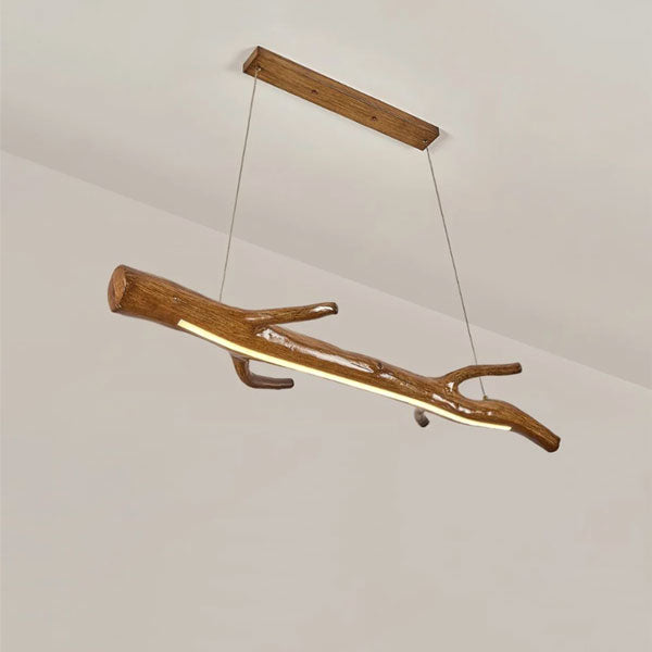 Lustre rustique en poutre de bois et résine transparente