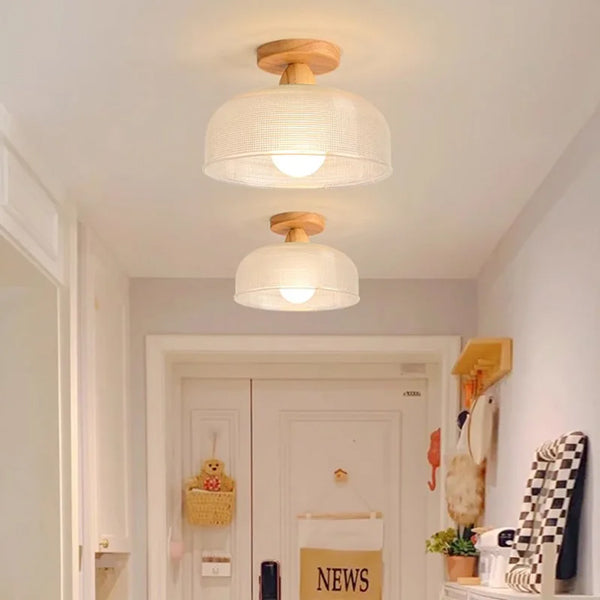 Plafonnier bois nordique verre luminaire LED scandinave naturel