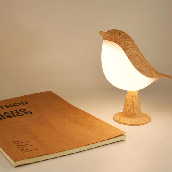Lampe LED USB Oiseau résine bois rechargeable moderne