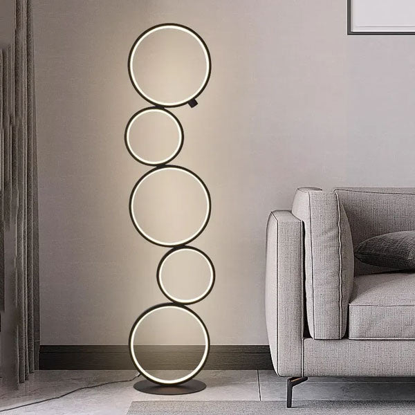 lampadaire LED design cercles métal noir