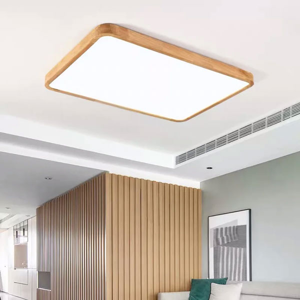 Luminaire carré LED fin dans un salon moderne