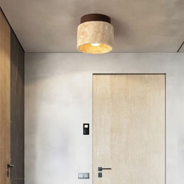 Plafonnier compact en pierre beige pour plafond bas