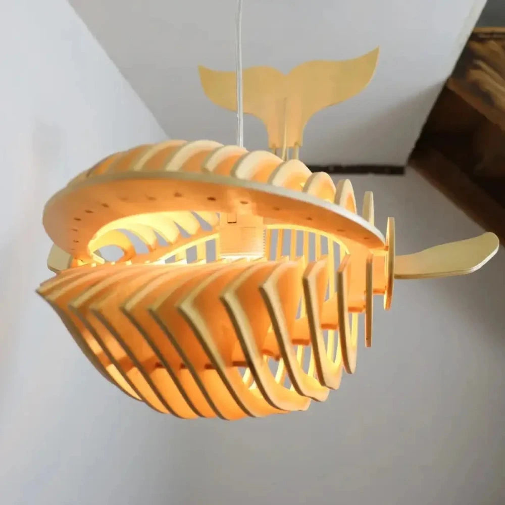 Lustre Bois Baleine Lamelles Sculpte Design