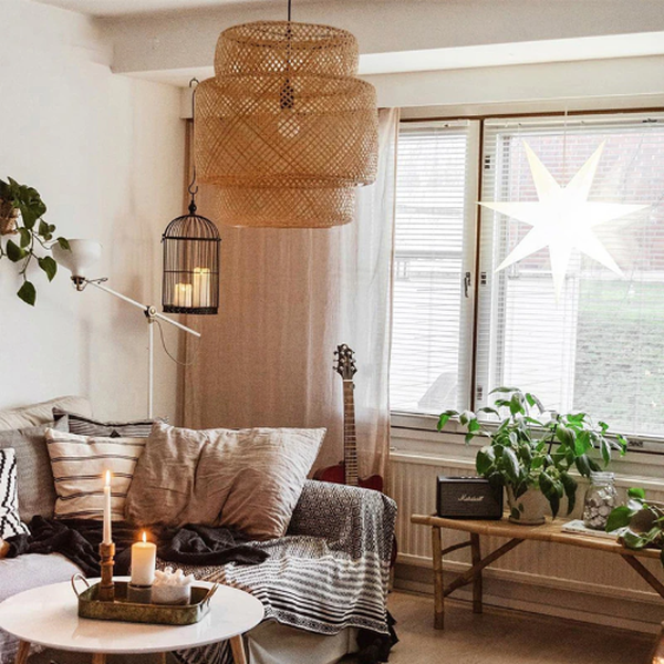 Lustre Naturel Bambou Rond Haut