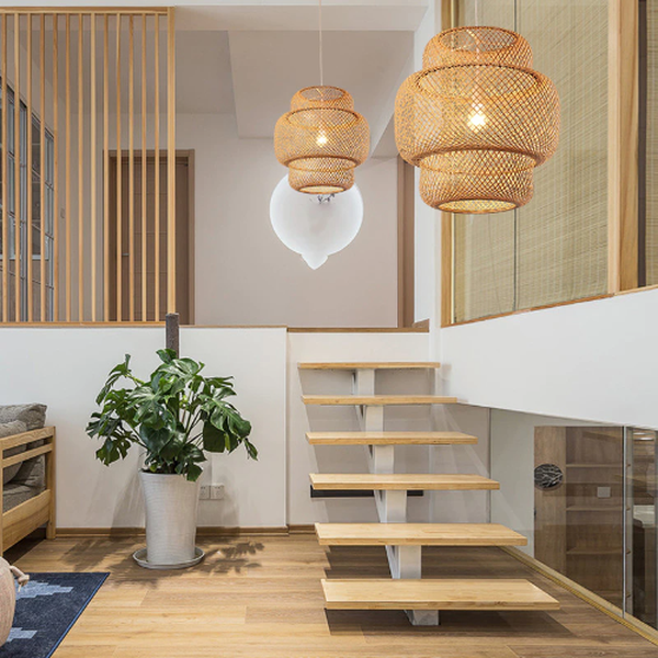 Lustre Naturel Bambou Rond Haut