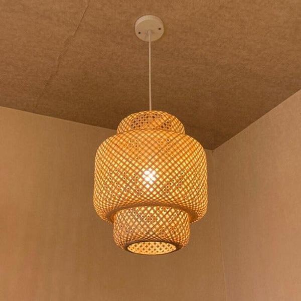 Lustre salon bois lamelle de bambou