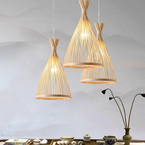 Lustre Salon Bois Bambou Tissé