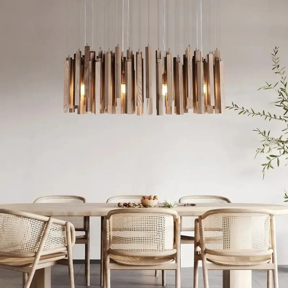 Lustre Bois Barreaux Noyer Lineaire Grand