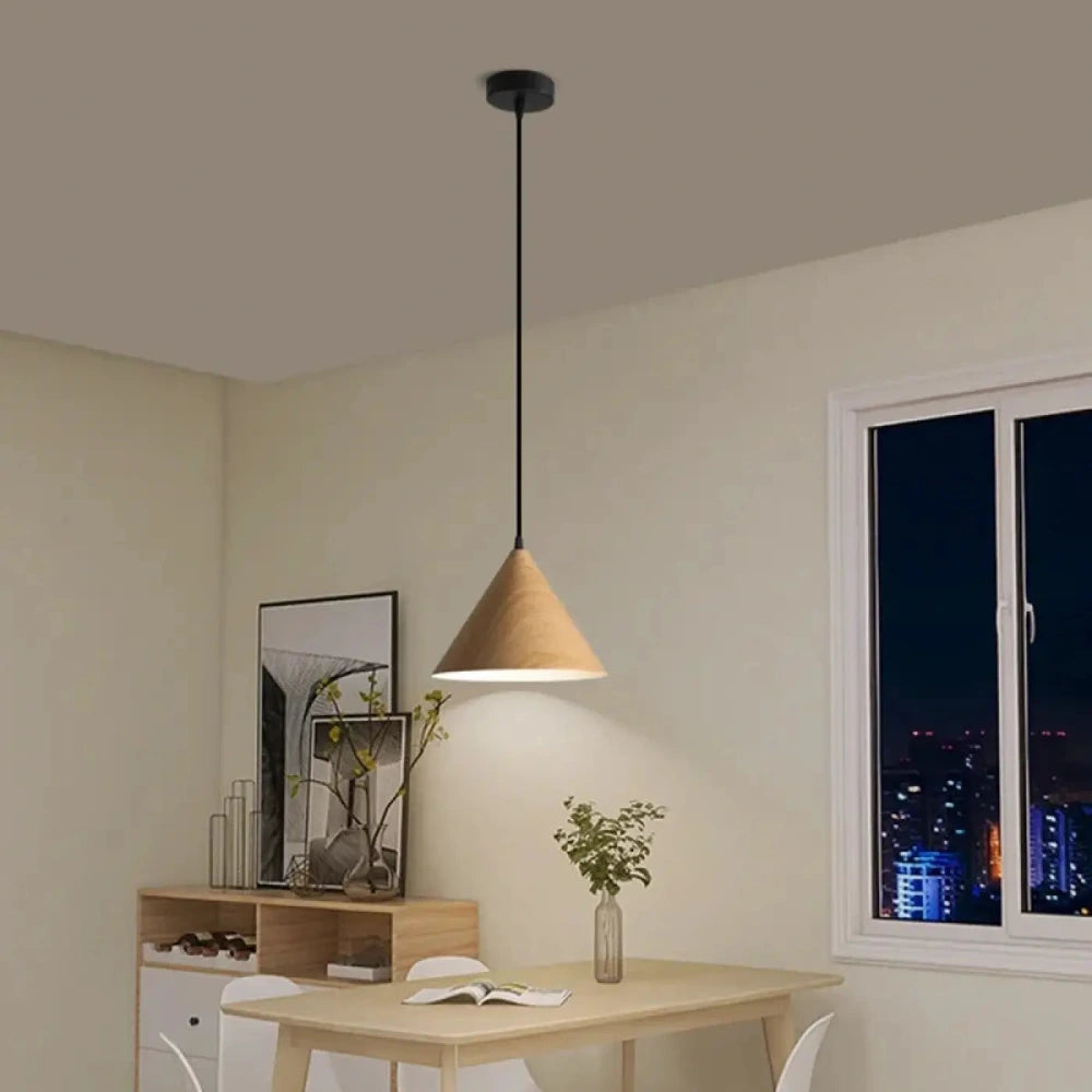 Lustre Bois Cone Pendante Nordique