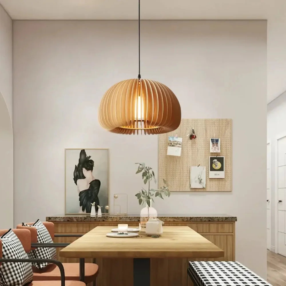 Lustre Bois Dome Lattes Naturel Scandinave