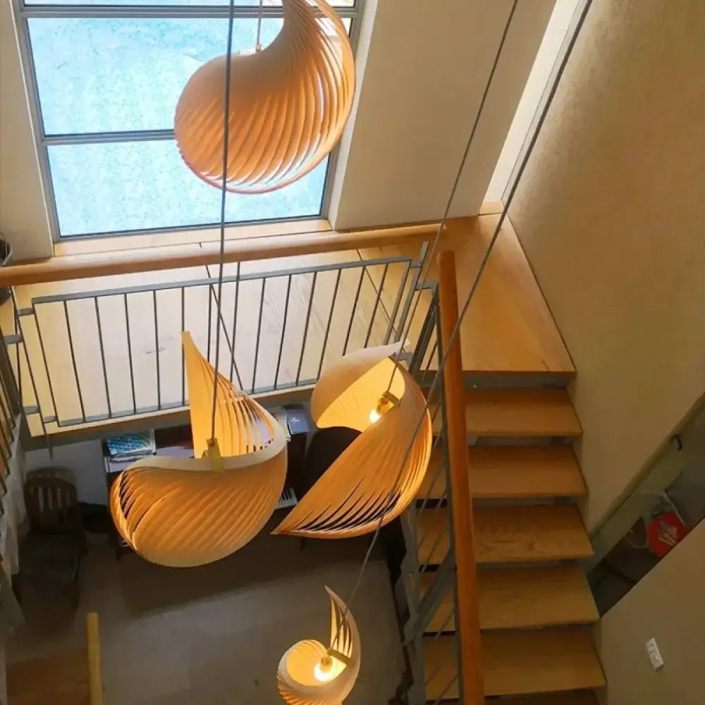 Lustre Bois Lamelles Spirale Sculpte Design
