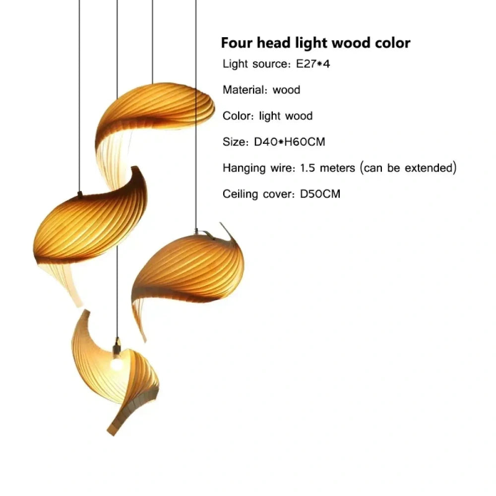 Lustre Bois Lamelles Spirale Sculpte Design