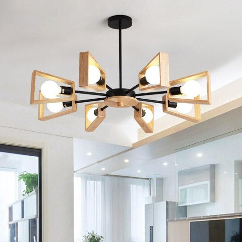 Lustre salon moderne design bois éclairage naturel contemporain scandinave