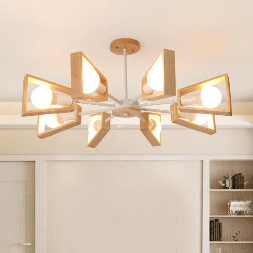 Lustre salon moderne bois design éclairage naturel scandinave élégant