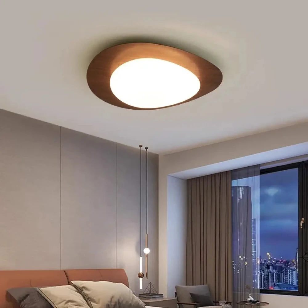 Lustre bois ovale japandi led suspendu beige