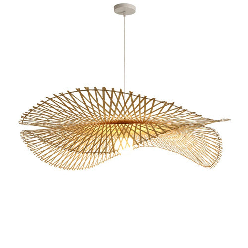 Lustre tressé rotin bois suspension écologique design naturel