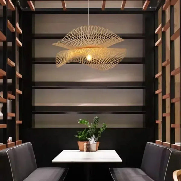 Suspension bois bambou rotin luminaire authentique tressé artisanal