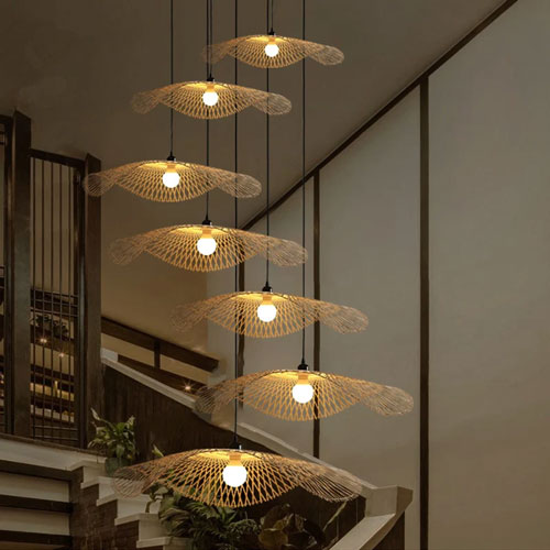 Suspension rotin luminaire tressé naturel bohème authentique