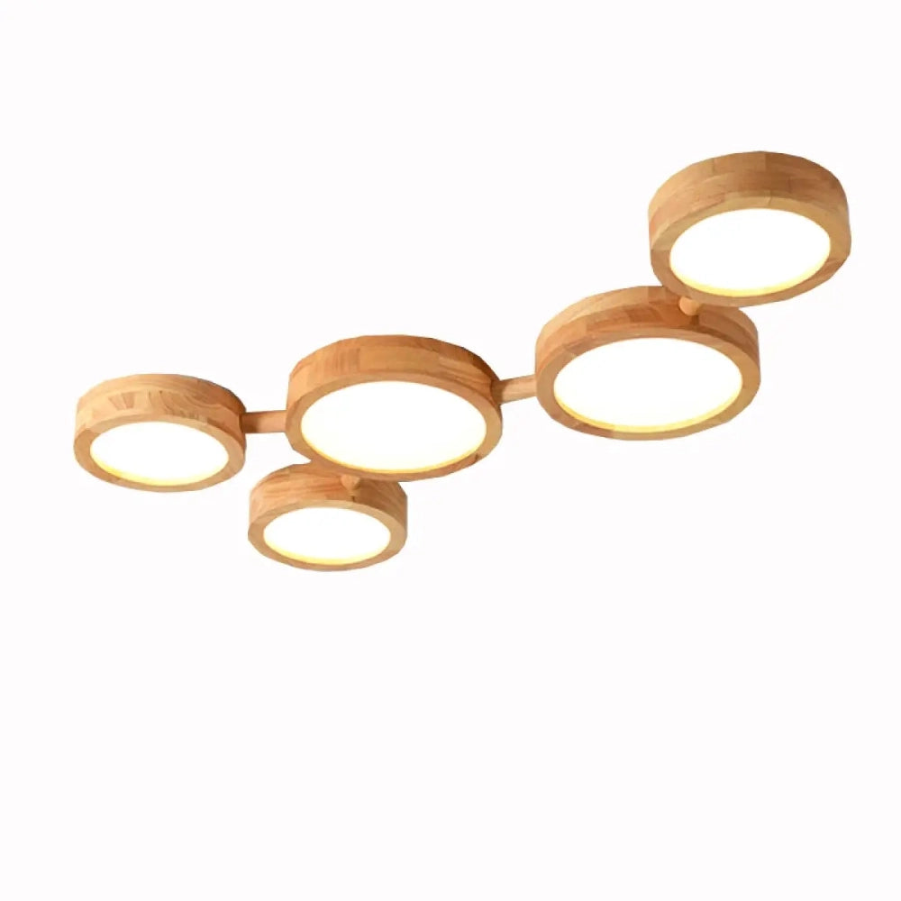 Lustre bois salon double spot taille M installé plafond bas