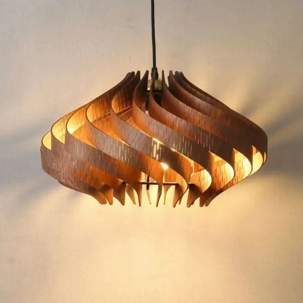 Lustre Bois Spirale Vague Sculpté Naturel