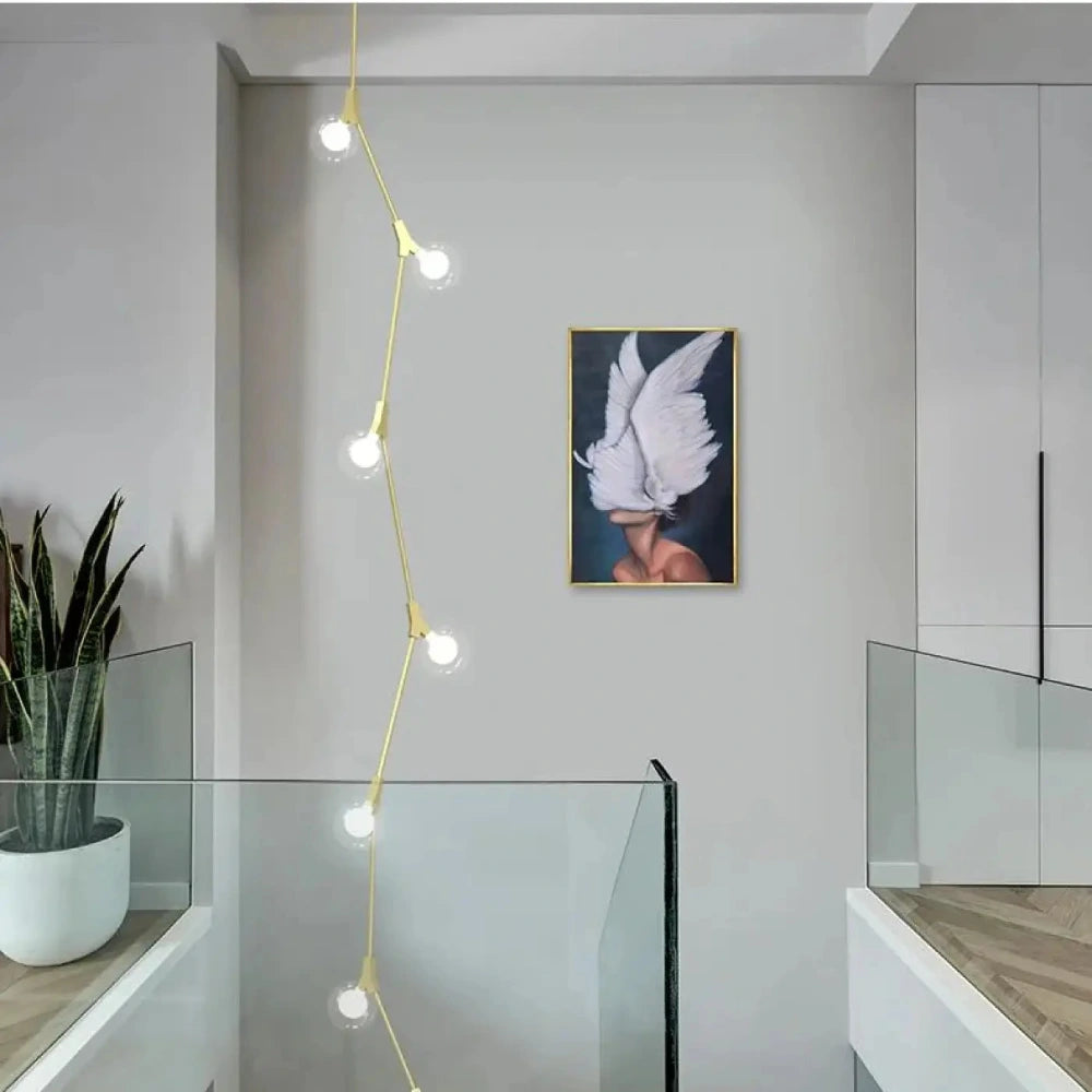 Lustre Boules Cascade Spirale Dore Haut