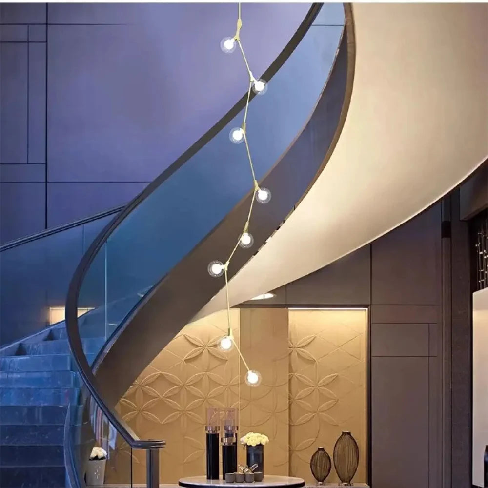 Lustre Boules Cascade Spirale Dore Haut