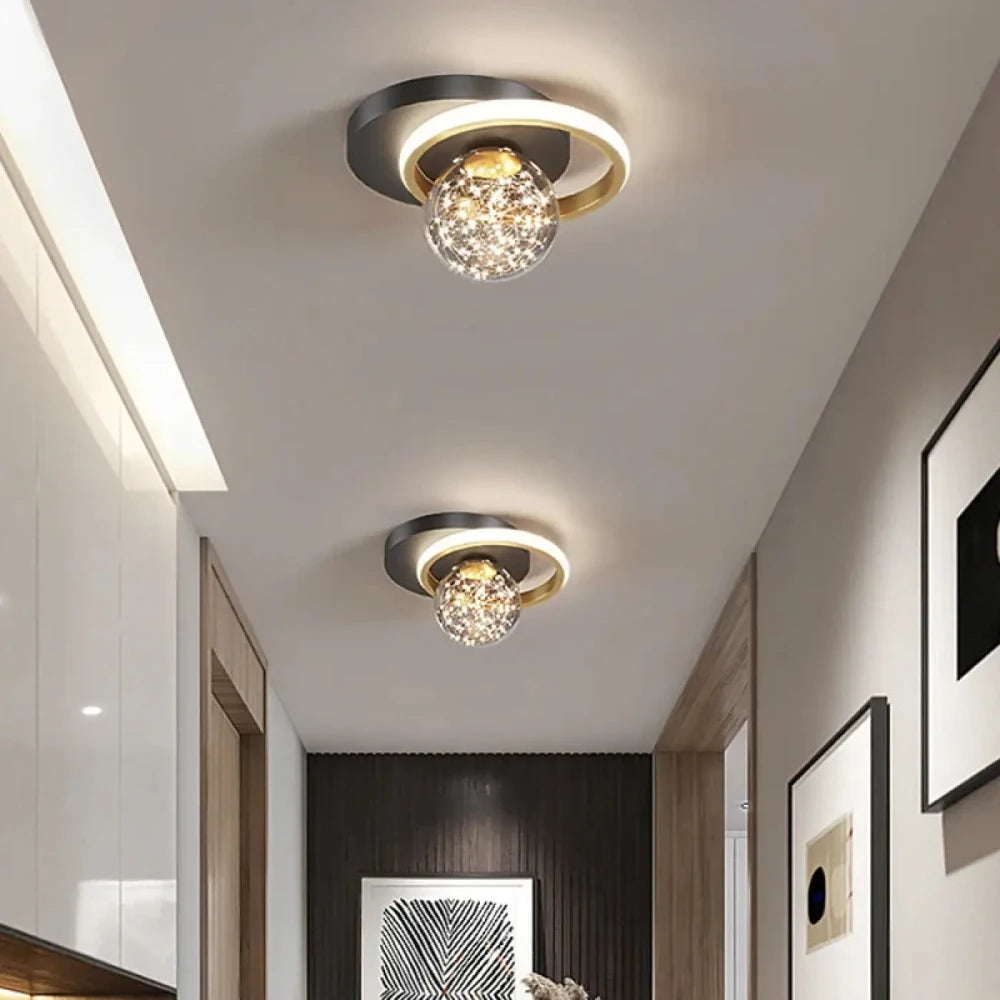 Lustre anneau cristal acrylique doré LED moderne plafond salon