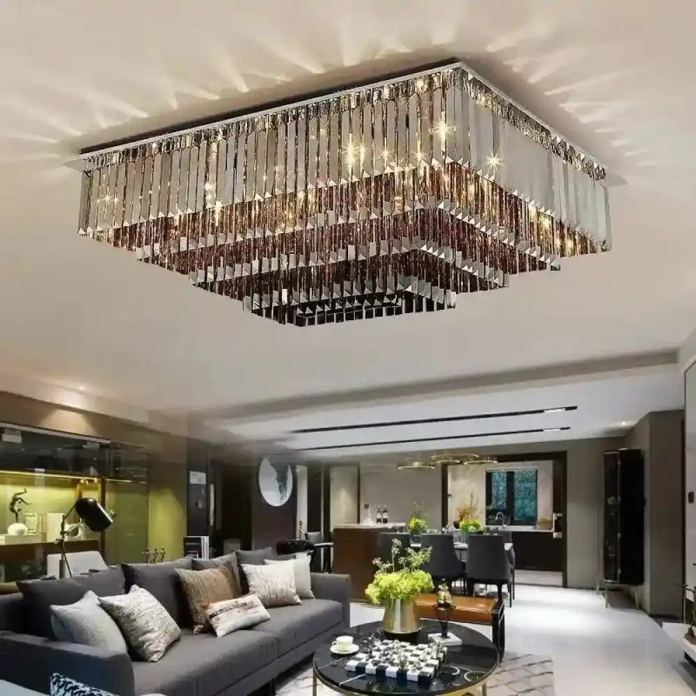 Lustre Cristal Fume Carre Dore