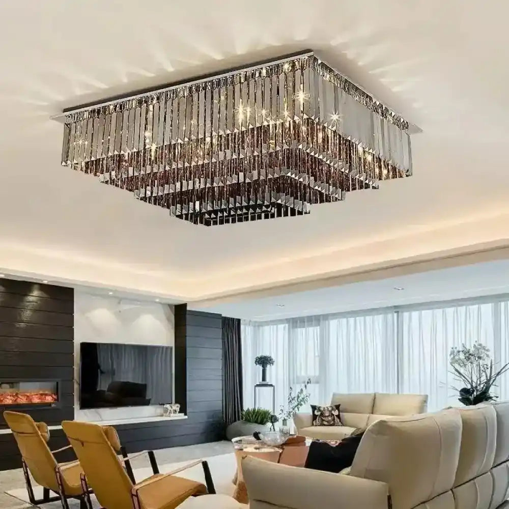 Lustre Cristal Fume Carre Dore