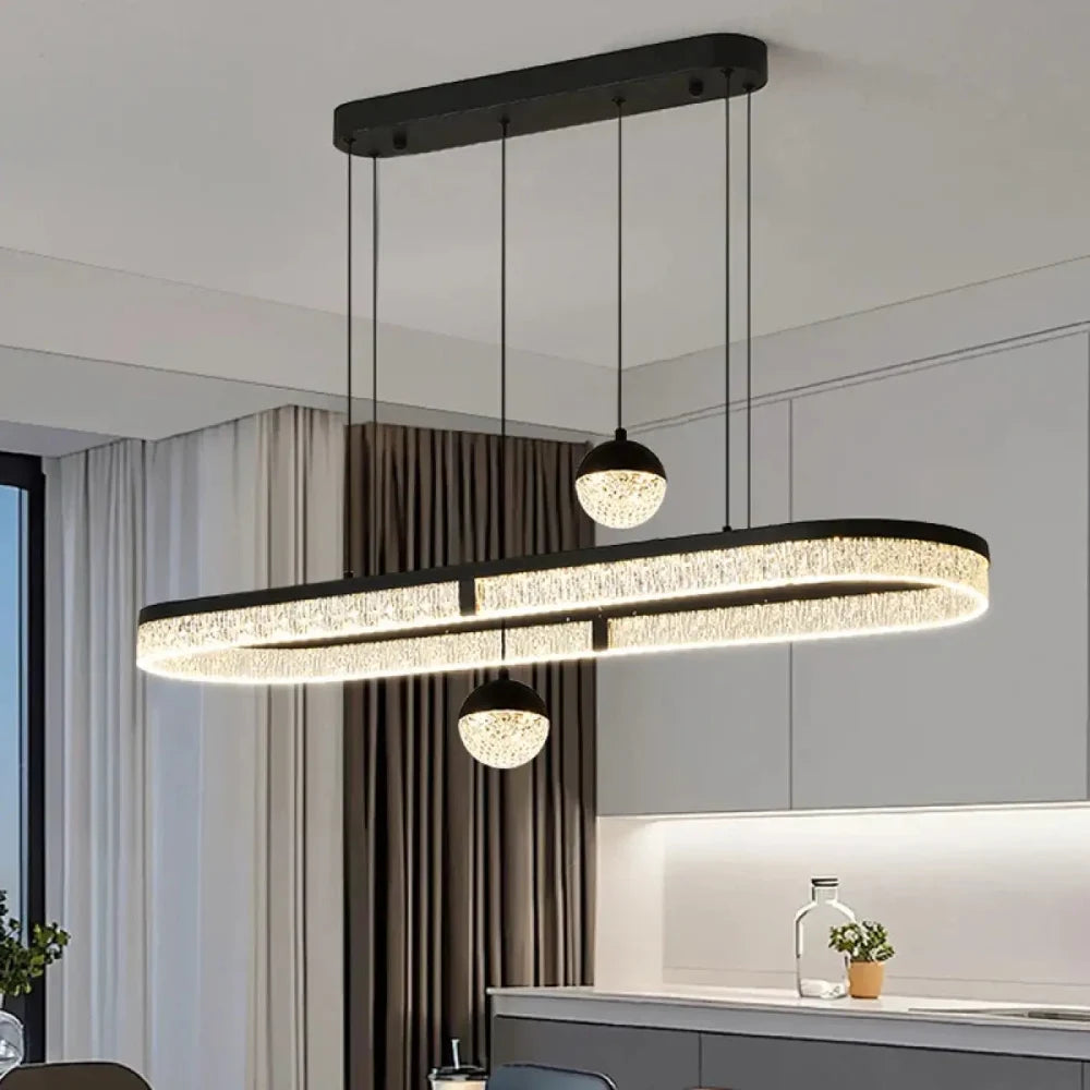 Lustre lineaire ovale noir aluminium acrylique suspendu