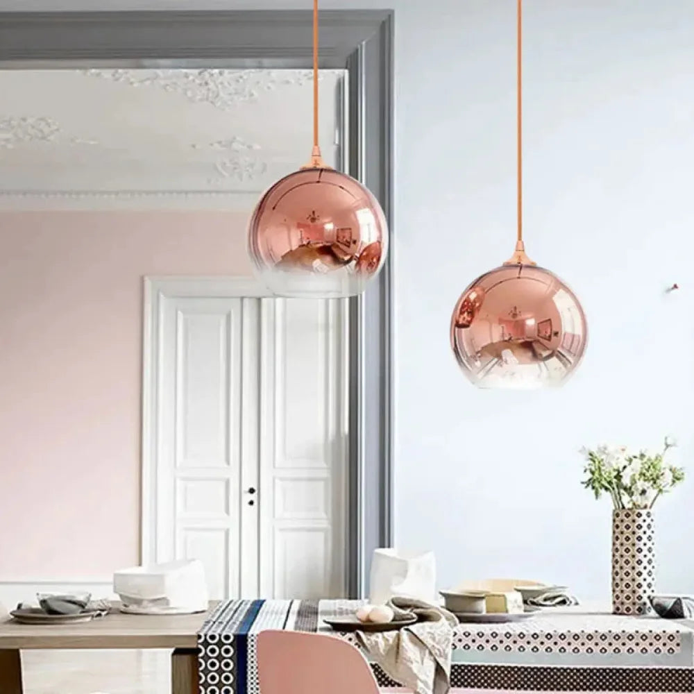 Lustre Globe Fumé Doré Laiton Triple Suspension