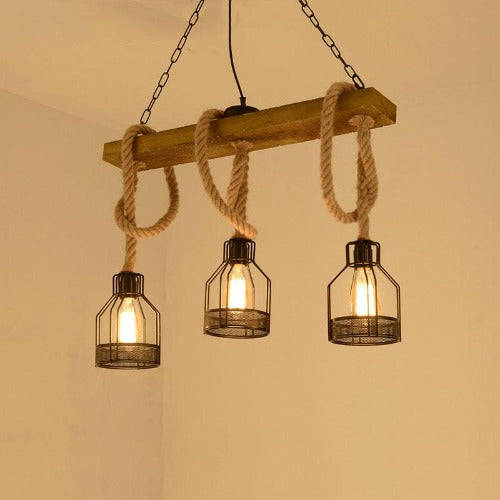 Lustre Salon Industriel bois massif