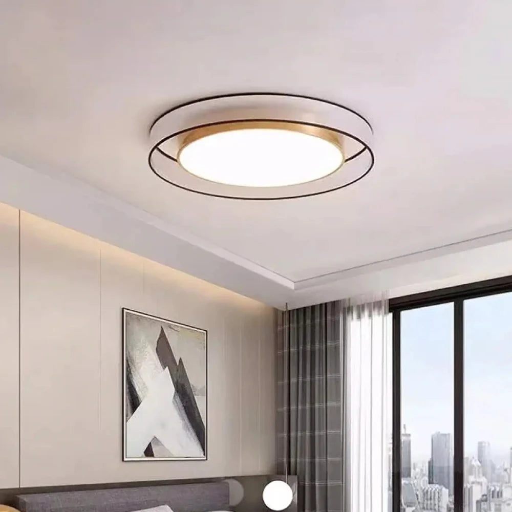 Lustre double anneau doré aluminium acrylique plafonnier