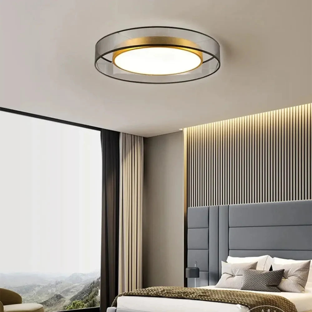 Lustre LED double anneau doré dimmable vue de face