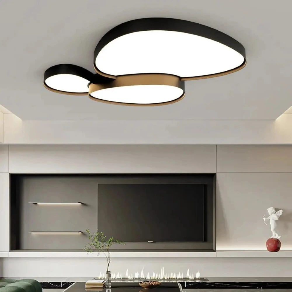 Diffuseur acrylique blanc lustre LED noir salon contemporain