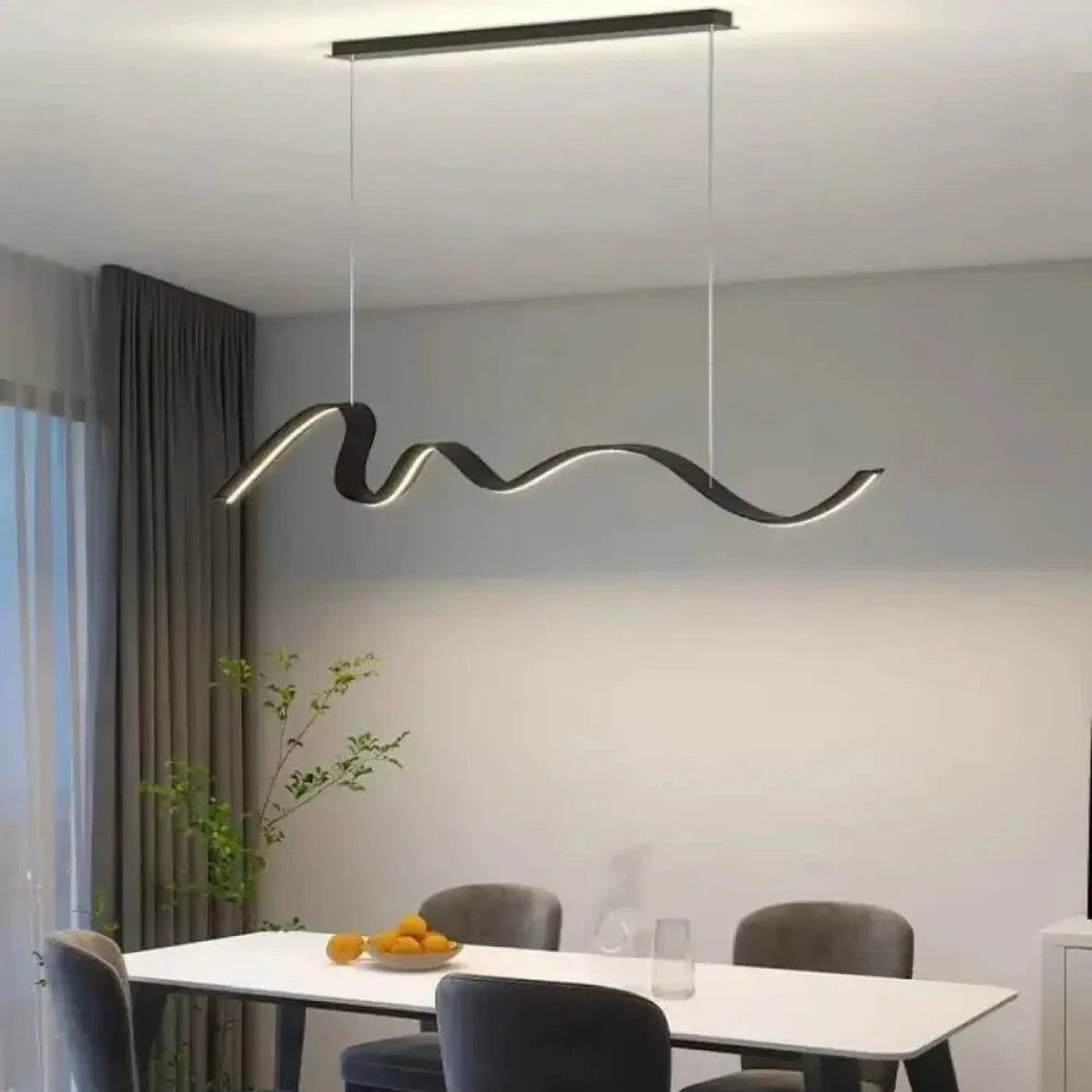 Lustre LED ruban ondulé noir aluminium suspension