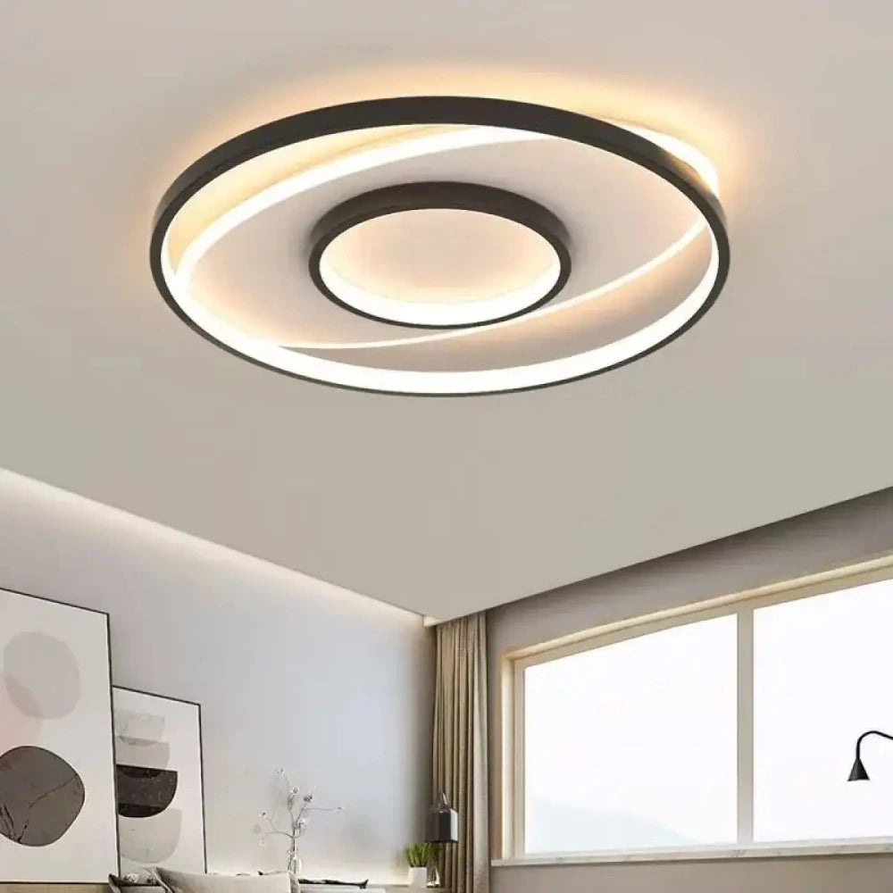 Lustre cercle spirale LED noir métal acrylique
