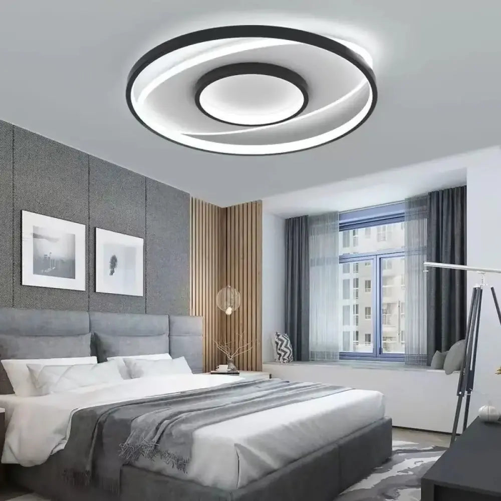 Lustre spirale noir plafond salon finition métal mat