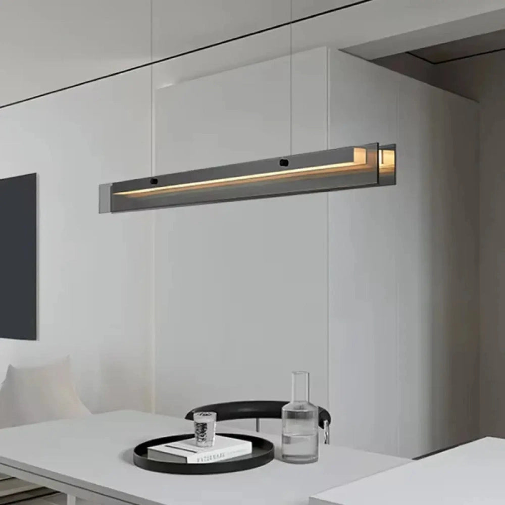 Lustre linéaire LED gris chrome acrylique blanc chaud vue de face