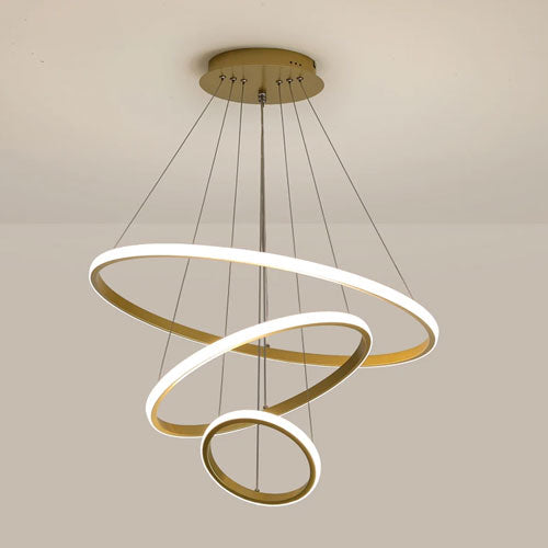 Lustre design anneaux lumineux suspension géométrique contemporain