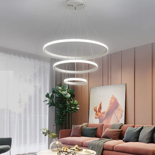 Luminaire anneaux lumineux suspension géométrique design contemporain