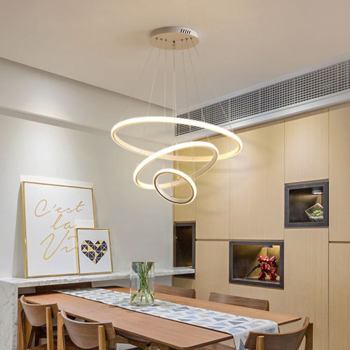 Lustre anneaux moderne suspension circulaire luminaire sophistiqué